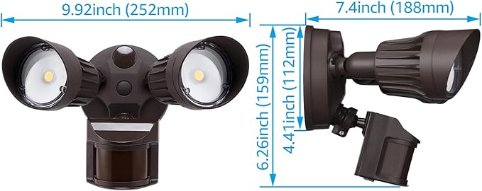 LEONLITE COB LED Security Light, Motion Sensor Outdoor Lights, Dusk to Dawn, 100-277V, ETL Listed, Adjustable Heads, Motion Detector Flood Light for Outside, IP65 Waterproof, 5000K Daylight, Bronze