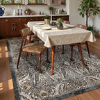 Washable Area Rug 6' x 9' Vintage Traditional Persian Mat - Foldable Distressed Non-Slip Machine Washable Carpet for Living Room Bedroom Kitchen Home Decor - Ebony and Taupe - Image 3