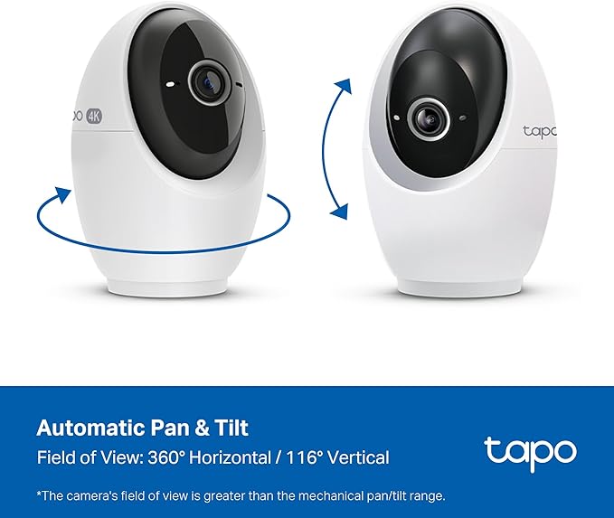 Tapo 4K Pan/Tilt Indoor Security Camera for Baby Monitor, Dog Camera w/Motion Detect and Track, 360° View, Color Night Vision, SD/Cloud Storage, Works w/Alexa, Google, and Bixby RoomCam 4K