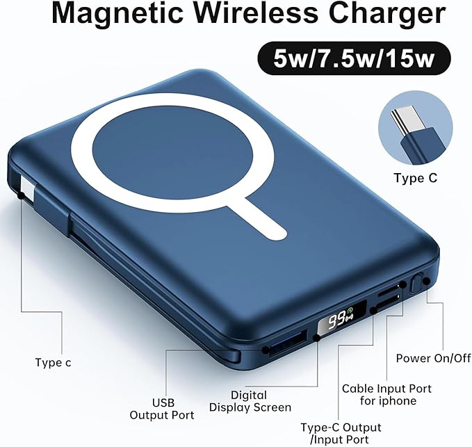 for Magsafe Portable Charger - 10000mAh Battery Pack for Magsafe with USB-C Cable and PD 20W USB C Fast Charging LED Display, Magnetic Wireless Power Bank for iPhone 17/16/15/14/13/12/Pro/Pro Max