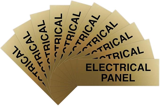 All Quality Basic Electrical Panel Sign - Fire Regulation Safety Compliance Sign - Brushed Gold - Medium (10 Pack)