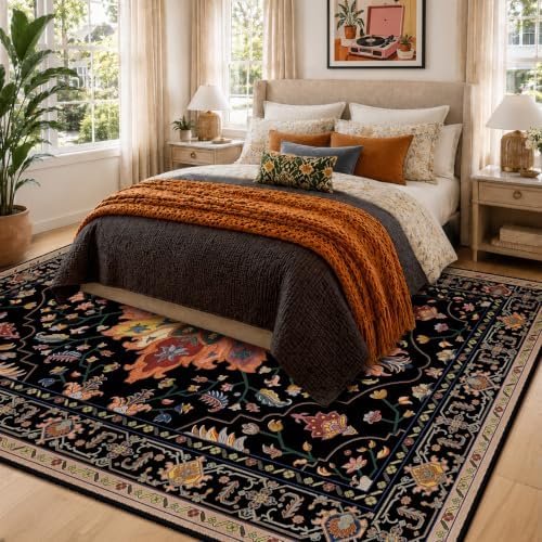 RELEANY Washable Area Rug, 5'x7', Black/Colorful - Image 4