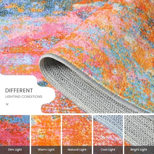 Ompaa Living Room Rug 5x7 Rainbow Area Rugs Washable Boho Colorful Rug Non Slip Abstract Vintage Indoor Large Carpet for Bedroom, Classroom, College Dorm, Farmhouse, Dining Room, Kids Playroom - Image 5