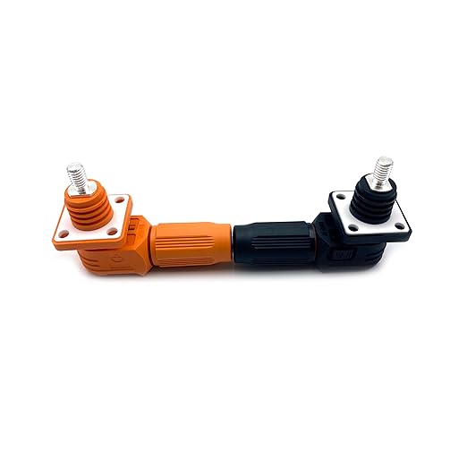 150A Battery Energy Storage Connector, 35mm² High Current Connectors IP67 Waterproof Stud Wiring Power Adapter Quick Plug Terminal Right Angle Plug and Socket (1500V Black+Orange)