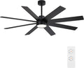 WINGBO 72" Large DC Ceiling Fans with Lights and Remote, 3 Downrods, 8 Plywood Blades, 6-Speeds Reversible DC Motor, 3CCT, Indoor Ceiling Fan for Bedroom Living Room Patio, Black