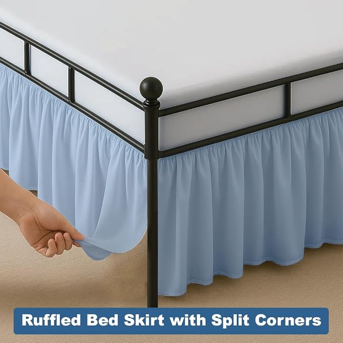 Ruffled Bed Skirt Split Corners with Platform, Tailored Fit Hotel Quality Wrinkle Free Ultra-Soft Microfiber Dust Ruffle, Upto 14 Inch Drop, Full XL, Sky Blue