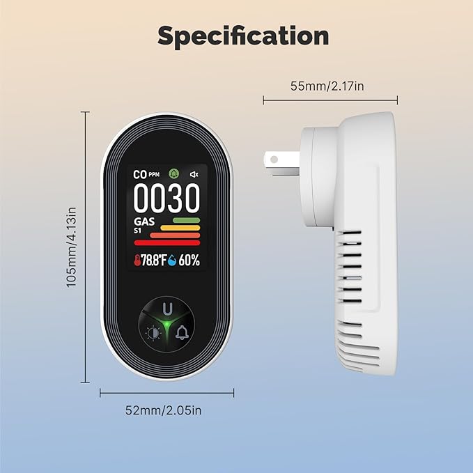 MOES 4-in-1 Carbon Monoxide & Gas Detectors Plug in, with Real-Time Temperature & Humidity Display, Alarm for Natural Gas