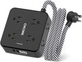 Surge Protector Power Strip - CHCORE 5Ft Braided Extension Cord with 8 Outlets with 4 USB (2 USB C) Charging Ports, Flat Plug Multi Plug Outlet Extender Charging Station for Home Office, ETL, Black