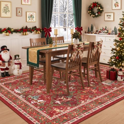 5x7 Area Rugs, Christmas Rugs for Living Room,Washable Rug,Red - Image 5