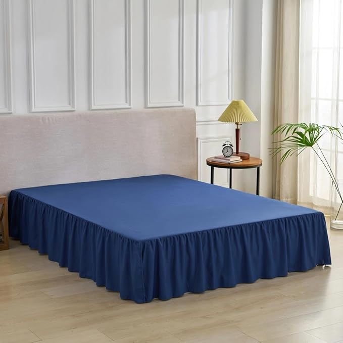 Bed Skirt Queen Size Ruffled Bed Skirt with Split Corners, Queen Bed Skirts 16 Inch Drop with Platform, 16'' Queen, Navy Blue