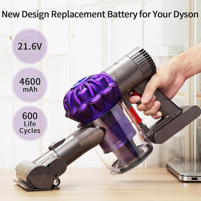 Battery Replacement for Dyson V6, 21.6V 4600mAh Li-ion Battery Compatible with V6 Animal V6 Absolute V6 Motorhead V6 Fluffy SV03 SV04 SV05 SV06 SV07 SV09 DC58 DC59 DC61 DC62 DC72 DC74 Vacuum Cleaner