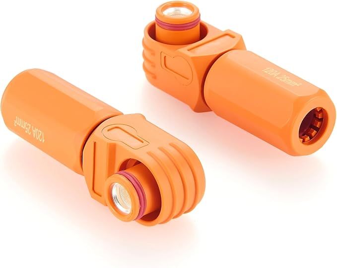 IP67 Waterproof 25mm² 120A High Voltage High Current Battery Energy Storage Connector Right Angle Single Core Plug,1PC (Orange, 120A)