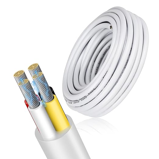 16 Gauge 4 Conductor Electrical Wire, 16.4FT Low Voltage 16/4 Tinned Copper Stranded 4 Wire Cable, 16 AWG White Flexible Extension Power Cord for Sprinkler, Thermostat, Speaker, Irrigation, Automotive