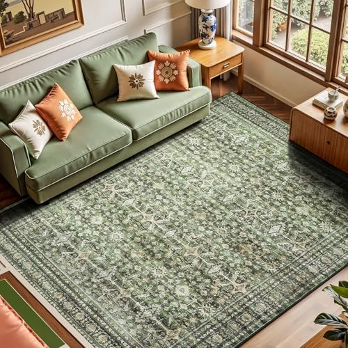5x7 Area Rugs for Living Room Bedroom, Green Washable Non-Slip Carpet by Lofus