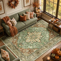 RELEANY Washable Area Rug, 6'x9', Brick/Brown/Green by RELEANY