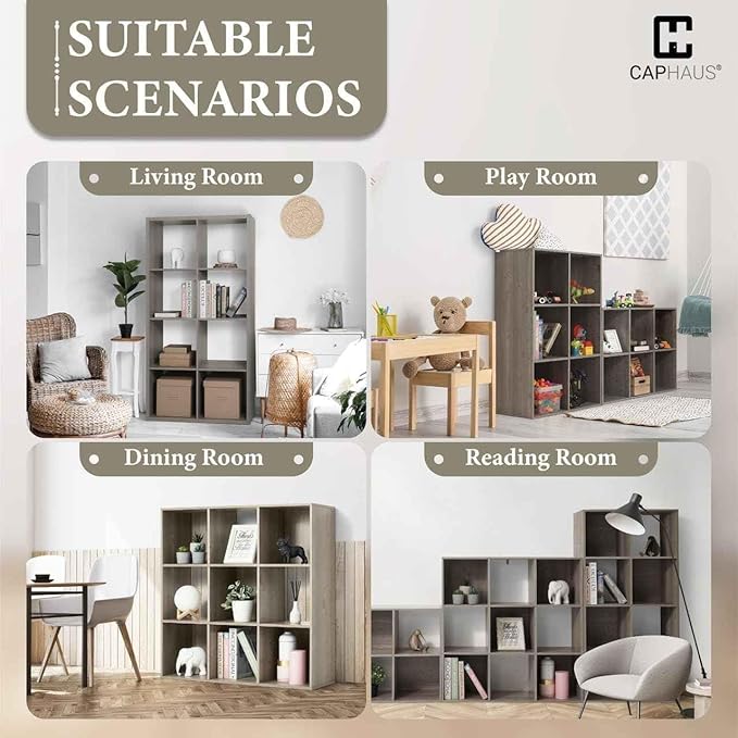 CAPHAUS Sturdy Room 11-Inch Cube Storage Organizer Shelf, with Thick Exterior Edge, Storage Shelf Divider w/Back, Bookcase, 9-Cube, White