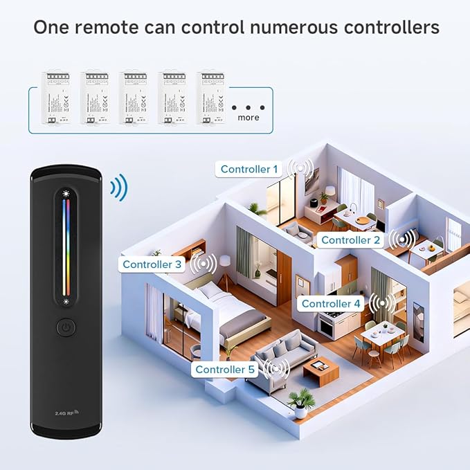 BTF-LIGHTING RF 2.4GHz Wireless Remote RC09RFB & C05W RGBWW 2.4GHz Tuya WiFi Controller Kit Alexa Google Home APP Control for RGBCCT PWM 5050SMD FCOB (+ R G B W W) 6PIN LED Strip DC12V DC24V