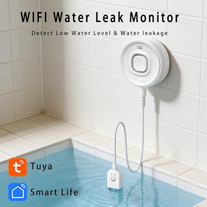 Virtue Sensor Water Alarm Leak Detector, Water Leak Detector with Cable, 100dB Adjustable Sound Alarm & Real-Time App Alerts WiFi Water Sensor for Home, Kitchen, Bathroom, Warehouse