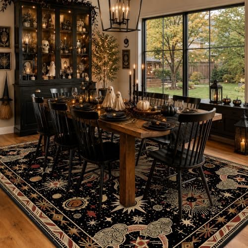 Vacuum-Friendly, 9x12 Washable Area Rug, Black Gold Beige Red - Image 2