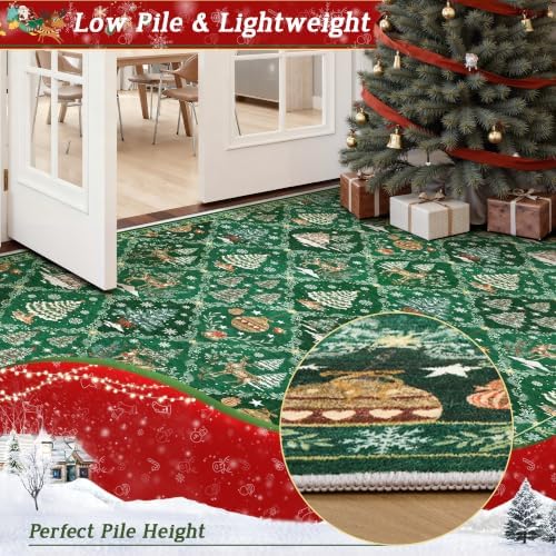 Madane Christmas Hallway Runner Rug 2x8, Soft Washable Green Kitchen Rugs - Image 6