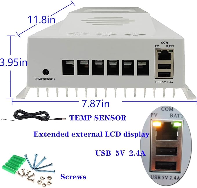 OOYCYOO MPPT Charge Controller 100 amp 12V/24V Auto, 100A Solar Panel Charge Regulator with Blacklight LCD Display Max 100V for Lead-Acid Sealed Gel AGM Flooded Lithium Battery（+1.5M LCD485）