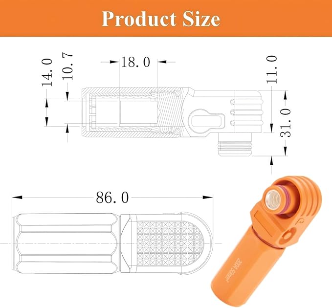1 Set Battery Energy Storage Connector 200A 50mm² High Current HV Connectors Quick Plug Terminal Right Angle Plug and Socket IP67 Waterproof Power Adapter (Orange, 200A)