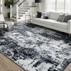 RELEANY Washable 5'x7' Abstract Area Rug for Living Room Black White by RELEANY