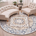 Lofus 8ft Round Area Rugs for Living Room, Vintage Boho Carpet Floral Brown by Lofus