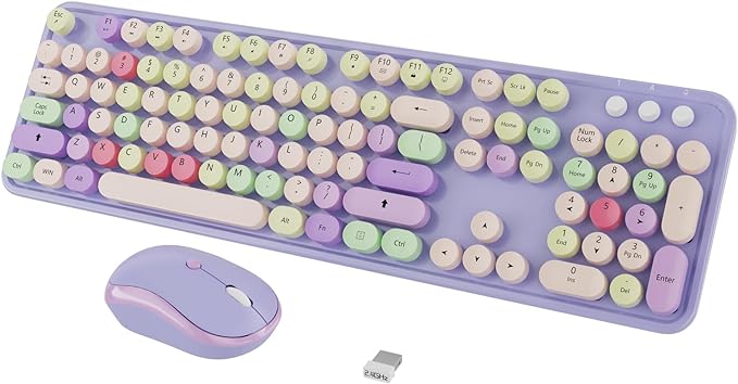 Wireless Typewriter Keyboard and Mouse - Wireless Keyboard with Silent Mouse, Cute Retro Keyboard Mouse Combo, 2.4G USB Computer Keyboard and Mouse for Windows Laptop/Desktop/PC(Purple)
