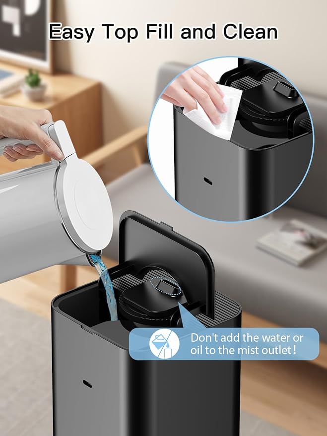 Zeova 10L/2.64Gal Humidifier, Top Fill Quiet Ultrasonic Cool Mist Humidifiers for Bedroom, Covers 550ft², 60H Runtime, 24H Timer, 3 Mist Modes Humidifier Large Room, Home, Office, Plants, Black