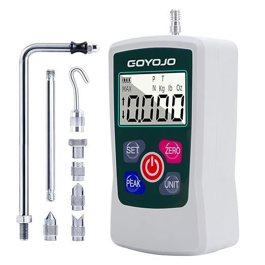 GOYOJO Digital Force Gauge High-Precision Push-Pull Meter for Tension & Compression Testing Units (N, kg, lb, oz) Real-Time/Peak/First Peak Modes Ideal for Quality Control & Material Testing (300N)