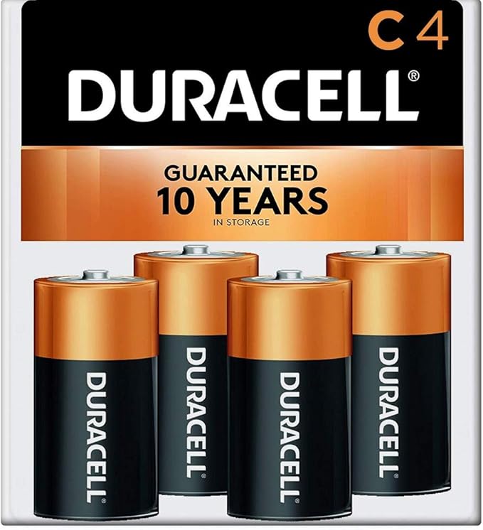 Duracell Coppertop C Batteries, 4 Count Pack, C Battery with Long-Lasting Power, All-Purpose Alkaline C Battery for Household and Office Devices (Pack of 2)