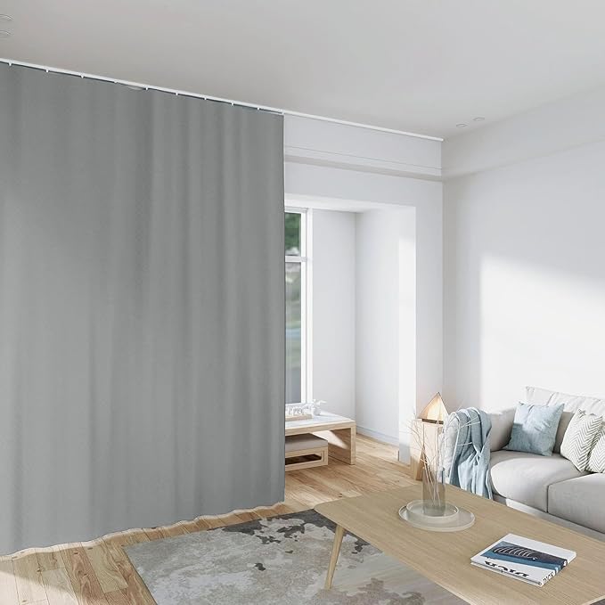 Room Divider Curtains Total Blackout Privacy Curtain Panel Room Thermal Insulated Noise Reduction Curtains for Bedroom Window Living Room Ceiling Track Curtain W 12.5 ft × H 9 ft Grey