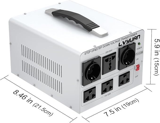 LVYUAN Heavy Duty 3000W Watt Voltage Transformer Converter Step Up/Down Converter 110/120 Volt - 220/240 Volt with 3 US,2 European,1 Universal Outlets and CE Certified,Circuit Break Protection
