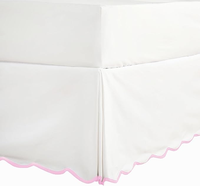 HIG Off-White Chic Queen Bed Skirt - Easy Fit Scallop Edge Pleated Bedskirts, 14 Inch Drop Anti-Slip Dust Ruffle, Thick Fabric for Enhanced Privacy, Pre-Washed for Long-Lasting Use(N60022)