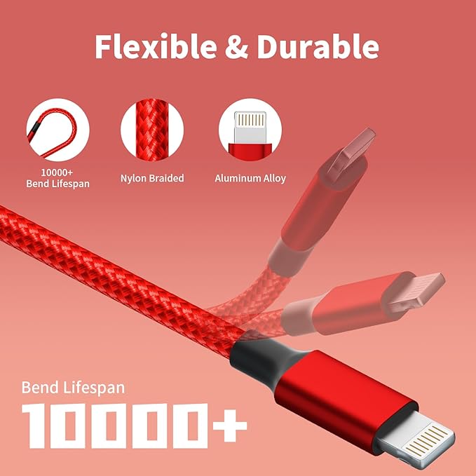 USB C Multi Charging Cable, (2 Pack 4FT), 3 in 1 Charging Cable Nylon Braided Universal Charging Cable with Type-C, Micro USB,IP Port for iPhone16/15 Series/Cell Phones & Pads and Other Devices