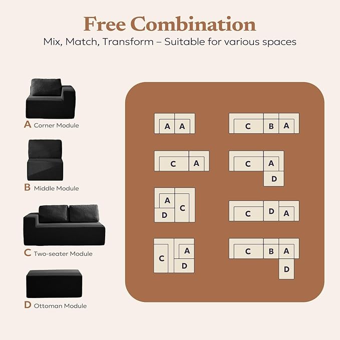 106" Modular Sectional Couch Left/Right Facing Convertible, L-Shape Modern Teddy Sofa, Deep Seat Upholstered Foam Couch for Living Room Bedroom, No Assembly Required (Black, Teddy Boucle)