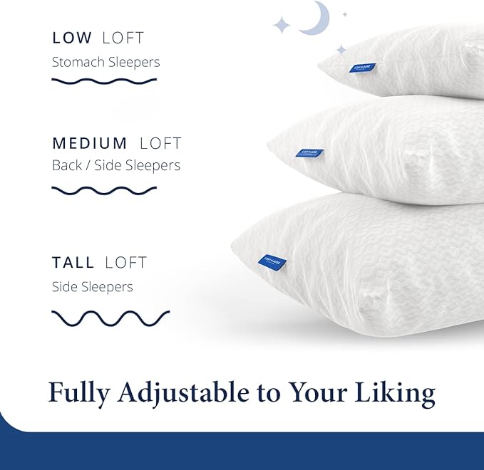 Cosy House Collection Luxury Rayon Derived from Bamboo Shredded Memory Foam Pillow - Adjustable & Removable Fill - Cool & Breathable Cover with Zipper for Side, Back, & Stomach Sleepers (King)