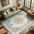 RELEANY Washable Area Rug, 6'x9', Beige/Carbon Grey/Orange by RELEANY