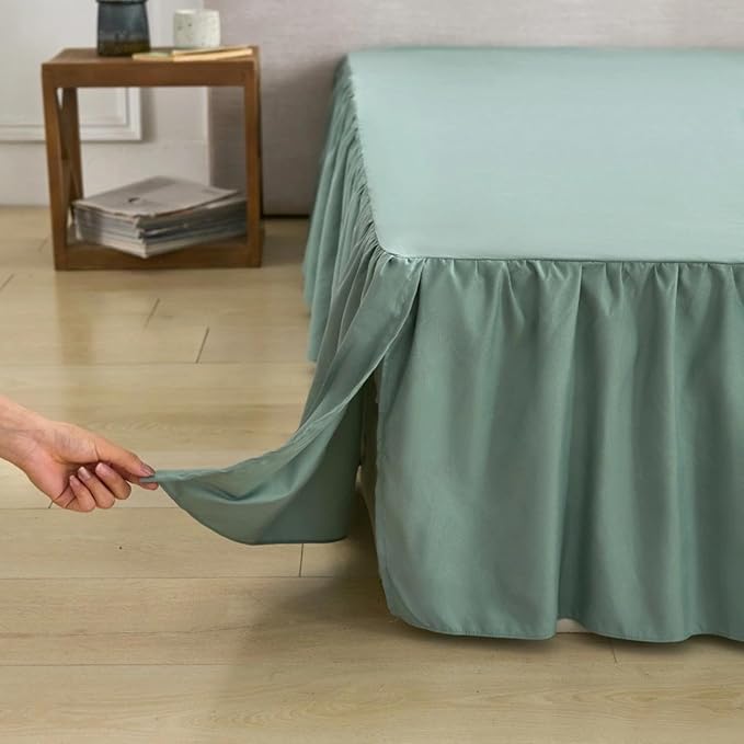 Bed Skirt Full Size Ruffled Bed Skirt with Split Corners, Full Bed Skirts 16 Inch Drop with Platform, 16'' Full, Sage Green