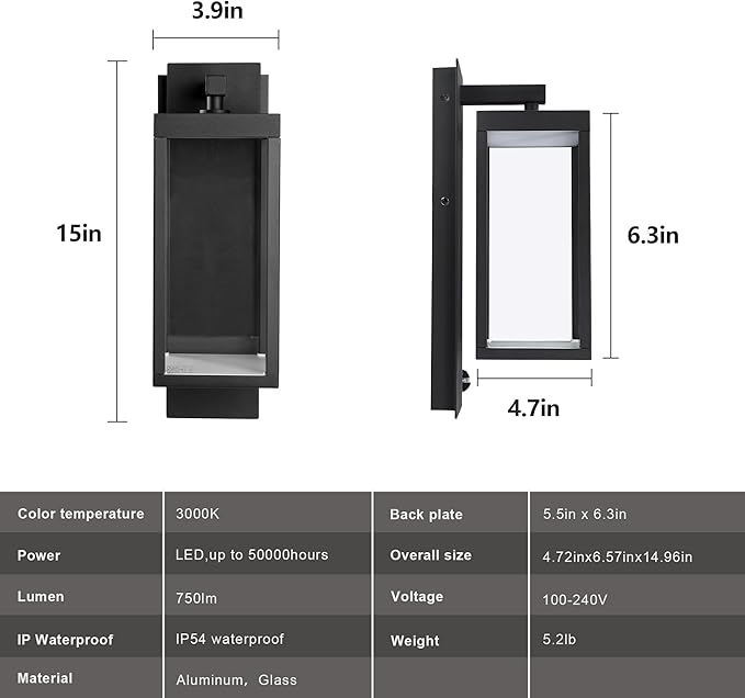 Lustrlach Upgraded Motion Sensor Outdoor Wall Light, 15” Porch Light Outdoor Wall Sconce Lantern, Exterior Lighting Fixture Wall Mount, Outside Light for House Garage Patio Front Door