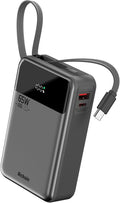 Hichain Laptop Power Bank 65W 20000mAh Portable Charger with Built-in USB-C Cable, 3-Port Fast Charging Battery Pack for MacBook iPhone 17 16/15 Series Android Switch Travel Essential Gray