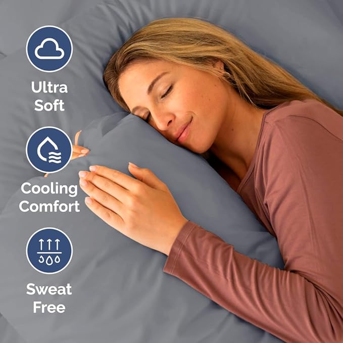 RV Short Queen Sheet Set 60 X 75 - 4 Piece RV Short Queen Bed Sheets - Soft, Breathable & Cooling - Designed for Bunks, Trailers & Campers - Fits 8” to 12" Mattress - Hotel Luxury Bedding - Steel Blue