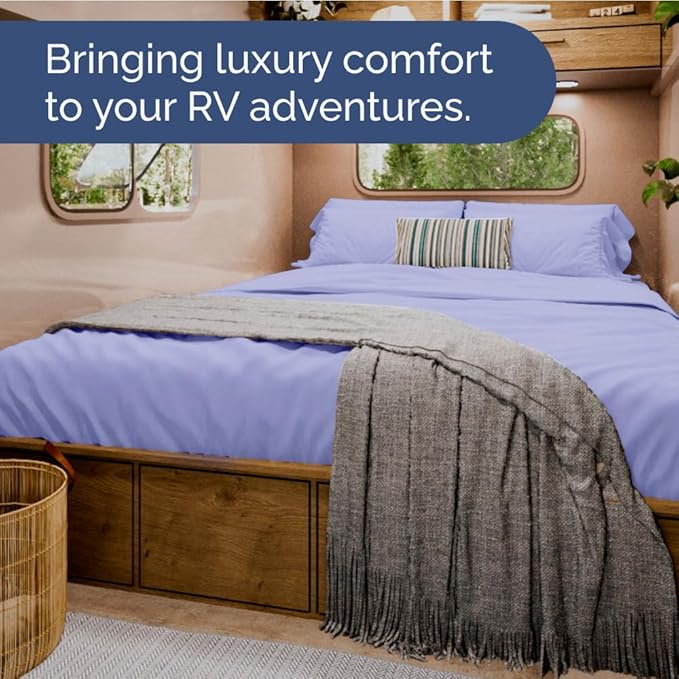 RV Short Queen Sheet Set 60 X 75 - 4 Piece RV Short Queen Bed Sheets - Soft, Breathable & Cooling - Designed for Bunks, Trailers & Campers - Fits 8” to 12" Mattress - Hotel Luxury Bedding - Lavender
