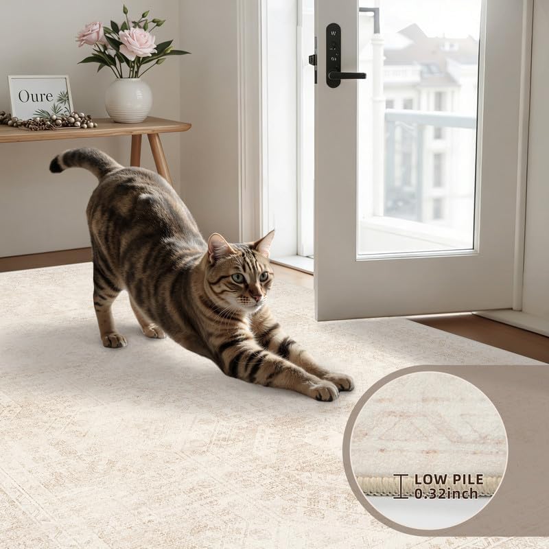 Washable Area Rugs 2x4: Neutral Living Room Bedroom Carpet Beige - Image 6