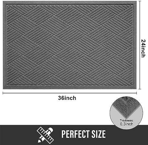 HIYARD Sturdy Front Door Mat, Absorbent Muddy Dirt Resist Welcome Door Mats Outdoor Indoor, Stain and Fade Resistant, Non-Slip Rubber Backing Low Profile Doormat for Entryway, 36×24, Charcoal - Image 2