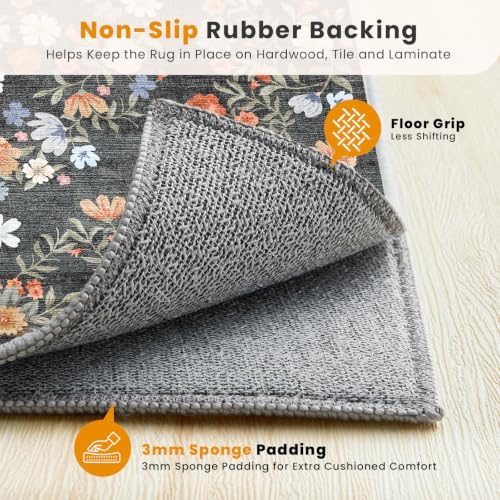 SameBed Washable 2x3 Entryway Area Rug, Vintage Kitchen Rug Carbon Gray - Image 6