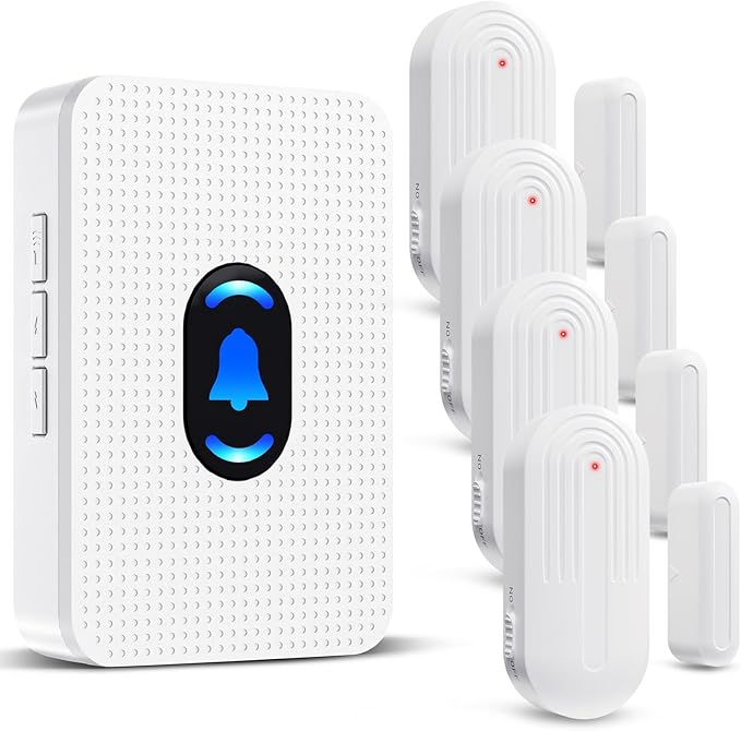 Daytech Wireless Door Chime System - 800ft Long Range, 20 Melodies, 5 Adjustable Volume, 4 Sensors + 1 Receiver for Business, Home, Office & Store