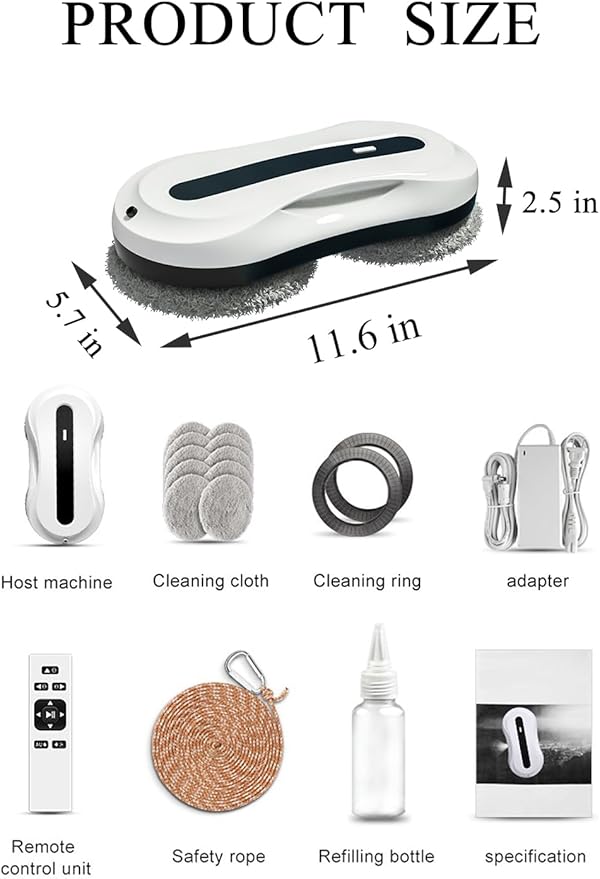 KADSKAN Window Cleaning Robot, Automatic Window Cleaner with Water Spray for Windows/Tiles/Class Door, Inside/Outside, 5600Pa Suction Power, 3.0 Path Planning, Remote Control