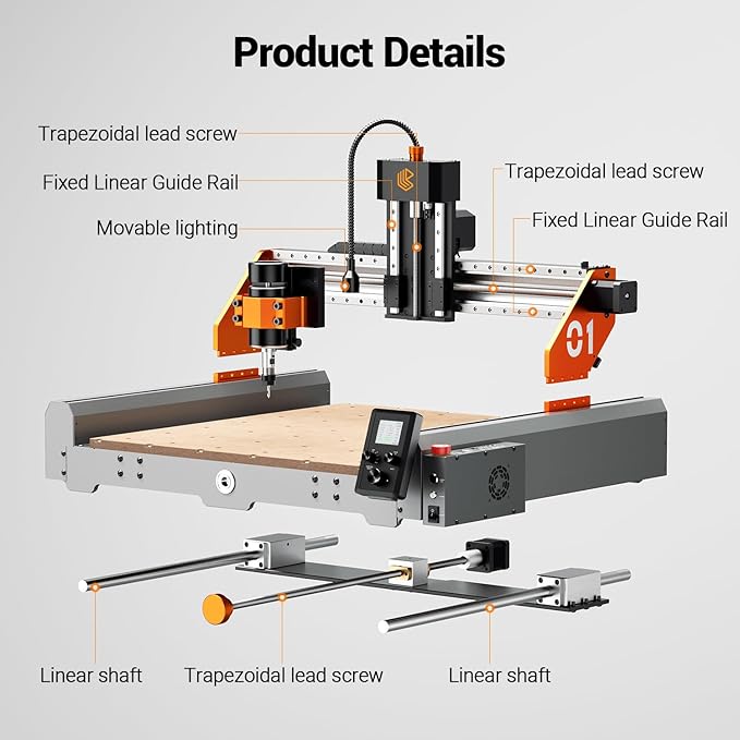 Artsian 01 CNC Router Machine 300W Spindle Power, 0.01mm Precision, 4-Axis Intelligent Controller, 420×420mm Workspace, Aluminum, Brass, Wood, Plastic, PCB Professional Desktop CNC Engraver